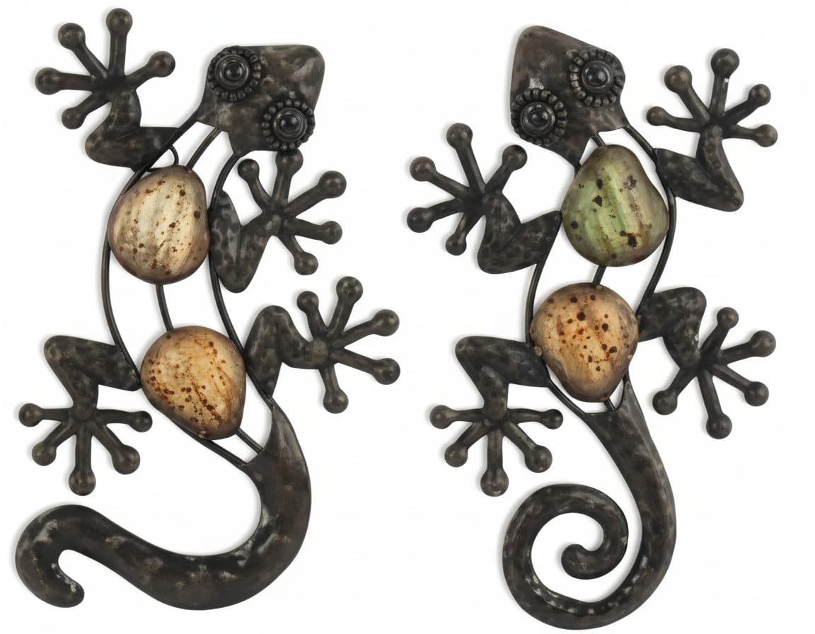 Ornement Mural Lézard Multicolore En Mosaïque Métal - 28x15 Cm, Décoration Vibrante Pour Terrasse Et Jardin