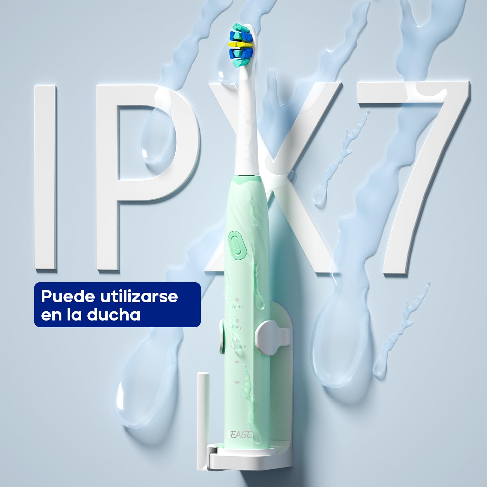 seago cepillo de dientes eléctrico sónico adultos, cepillo electrico con 10 cabezales y diseño ergonómico científico. temporizador, estuche y 60 días de utilización para viaje,Verde