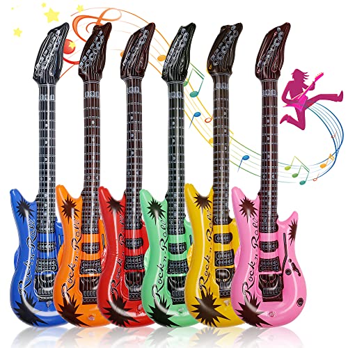 Novelty Place Set De 12 Guitarras Inflables De 89 Cm – Accesorios Para Fiestas Infantiles Y Estrellas De Rock