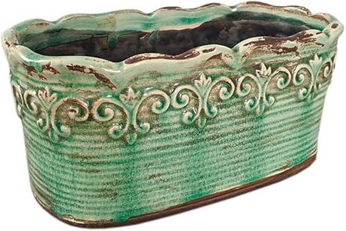 Miniatura 5 de Maceta rectangular de cerámica para orquídeas de campo francés, contenedor para suculentas, decoración para alféizar de ventana (10 pulgadas,