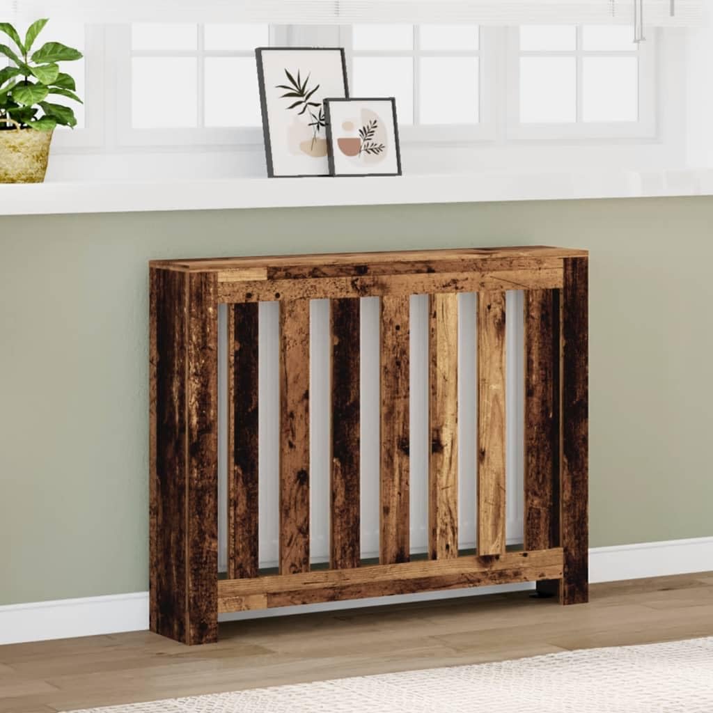 Revestimiento para radiadores de madera envejecida, 104 x 20 x 82 cm, con diseño de lamas, práctica cubierta para radiadores para salón, estante y soporte de pared
