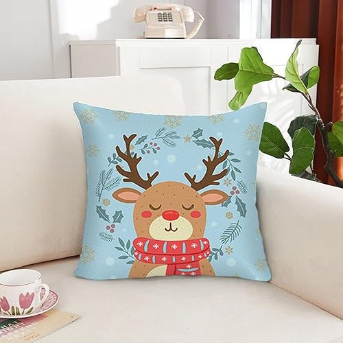 Miniatura 6 de Juego de 4 fundas de almohada navideñas de 18 x 18 pulgadas, estampado de doble cara, perfectas para decoraciones navideñas de granja, sala de