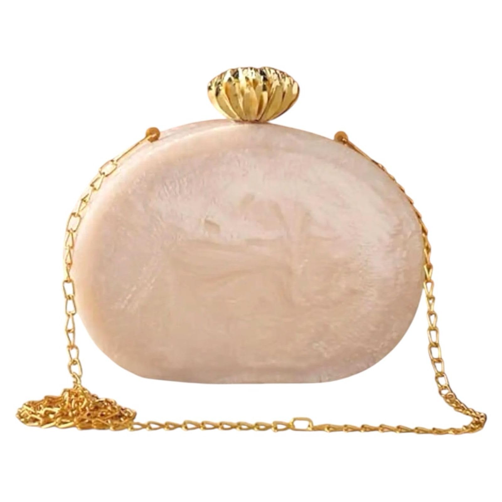 RESIN CLUTCH Luxury White Resin Clutch for Women & Girls Oval Shape Designer Party Bag with Golden Lotus Knob Elegant Bridal Nikah & Wedding Gift Handbag (A R HANDICRAFT)-image-18