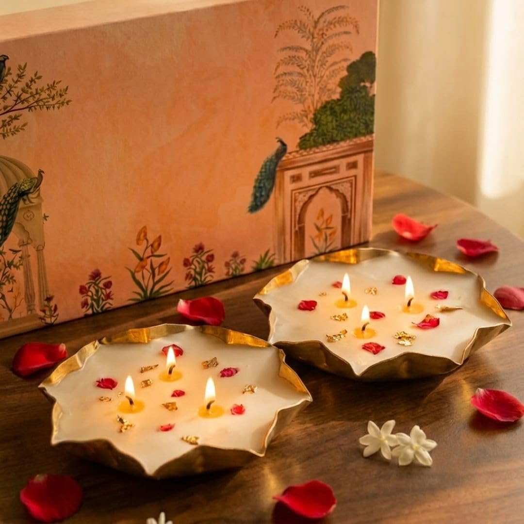 Lotus Urli Candles: Jasmine & Rose Scent - Gift Set -1