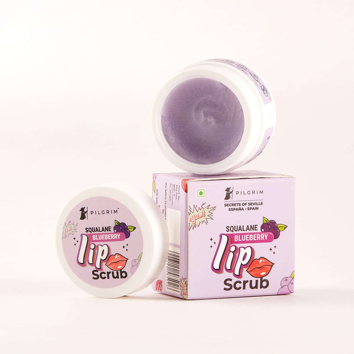 Spanish Squalane Lip Scrub (Blueberry) for Women & Men for Smooth Lips | Lip Scrub for Dark Lips | Lip Scrub with Sugar & Shea Butter for gentle exfoliation, hydrated, smooth & soft lips| 8 gm