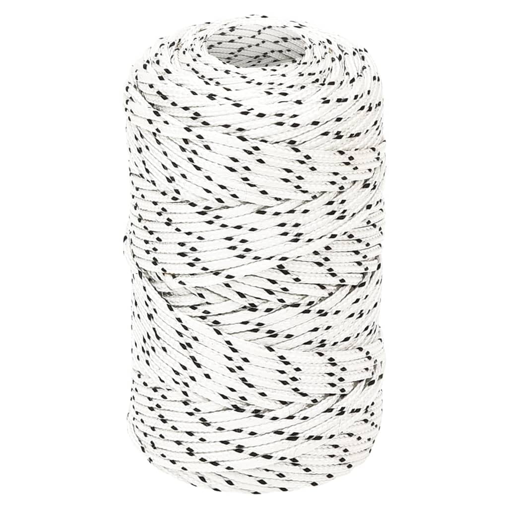 Corde tressée blanche en polyester 2 mm x 100 m robuste résistante aux UV avec haute résistance à la déchirure pour bateau, voile, camping, extérieur, jardin, maison