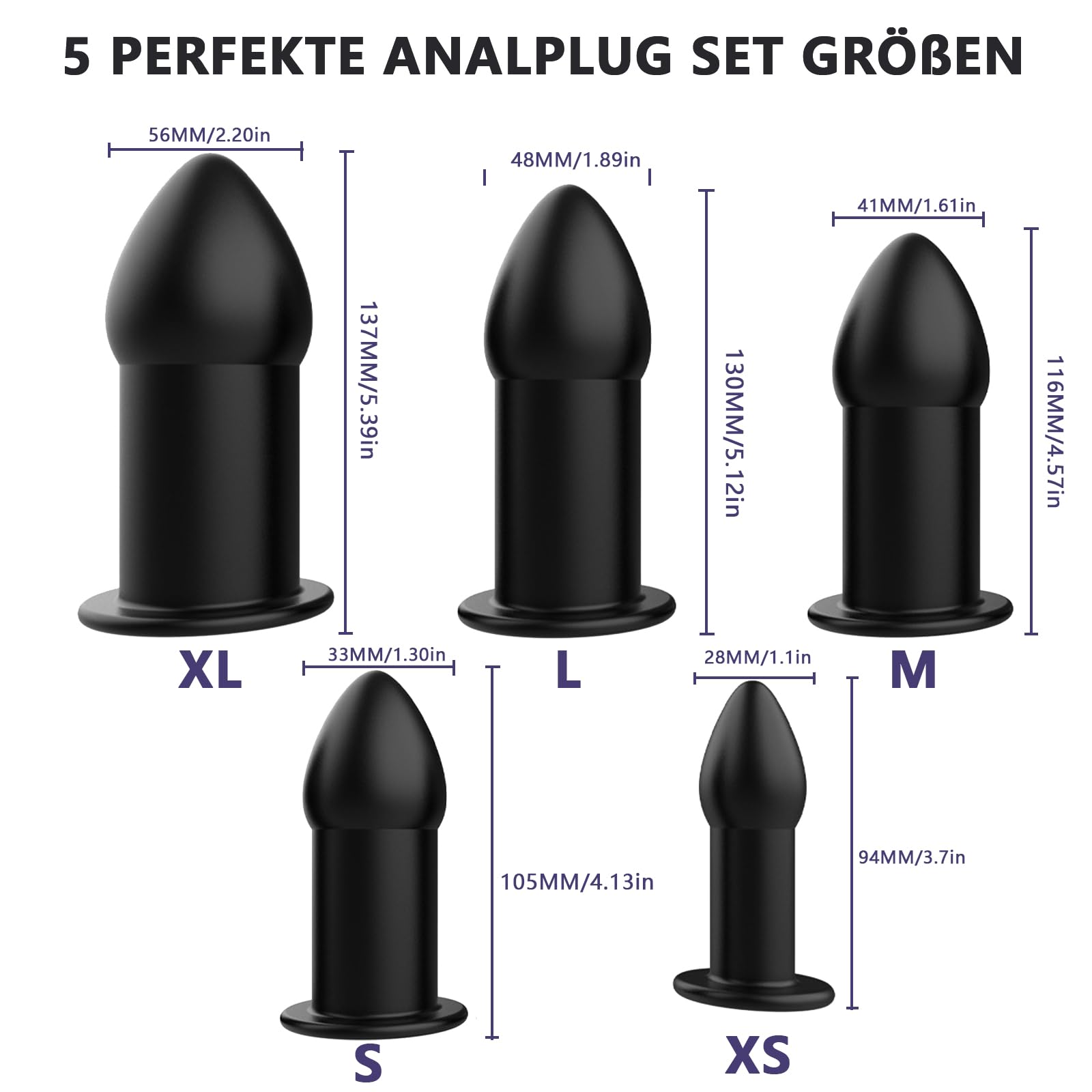 AMAZBEE Plug anale 5 set Butt Plug Plugs anale in silicone vibratore Plug anale dilatatore anale cavo Buttpluck anale Bondage Sex Toy Kit per le donne, coppie, uomini (5 pcs-Black)