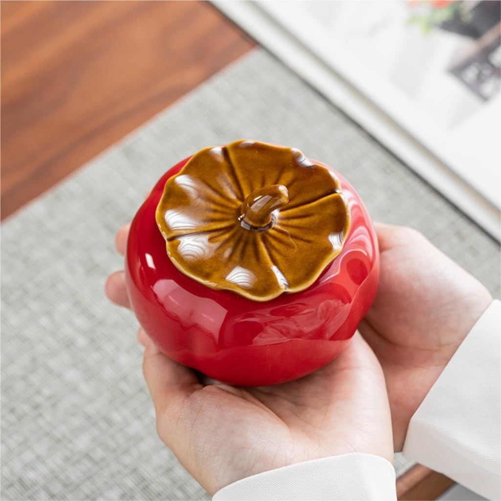 Ceramiczny pojemnik na herbatę, słoik do przechowywania herbaty z pokrywką, ceramiczny słoik, mały słoik z persymonem, zapieczętowany chiński zestaw do herbaty, pojedynczy słoik, zestaw do herbaty