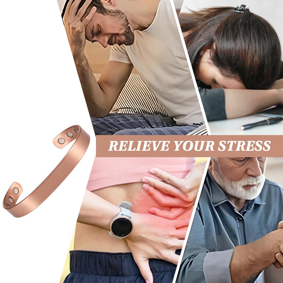 Bracciale magnetico in rame, per artrite, di alta qualità, con 6 calamite potenti per un sollievo del dolore, per donna o uomo