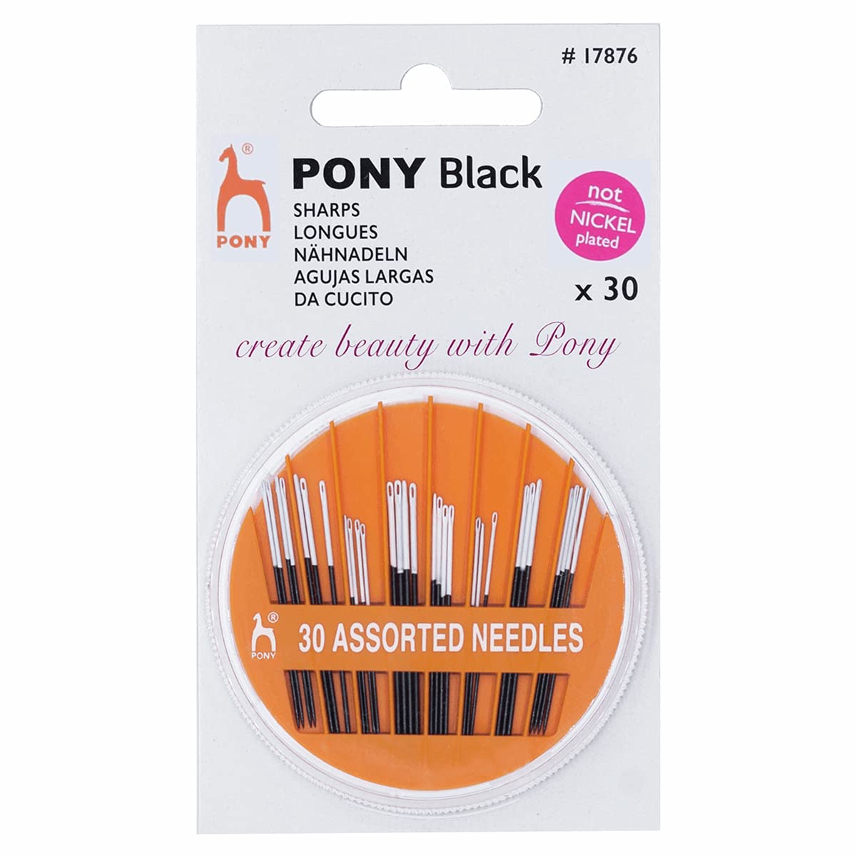 Pony Hand Sewing Needles: Assorted: Black with White Eye: Sharps: Assorted