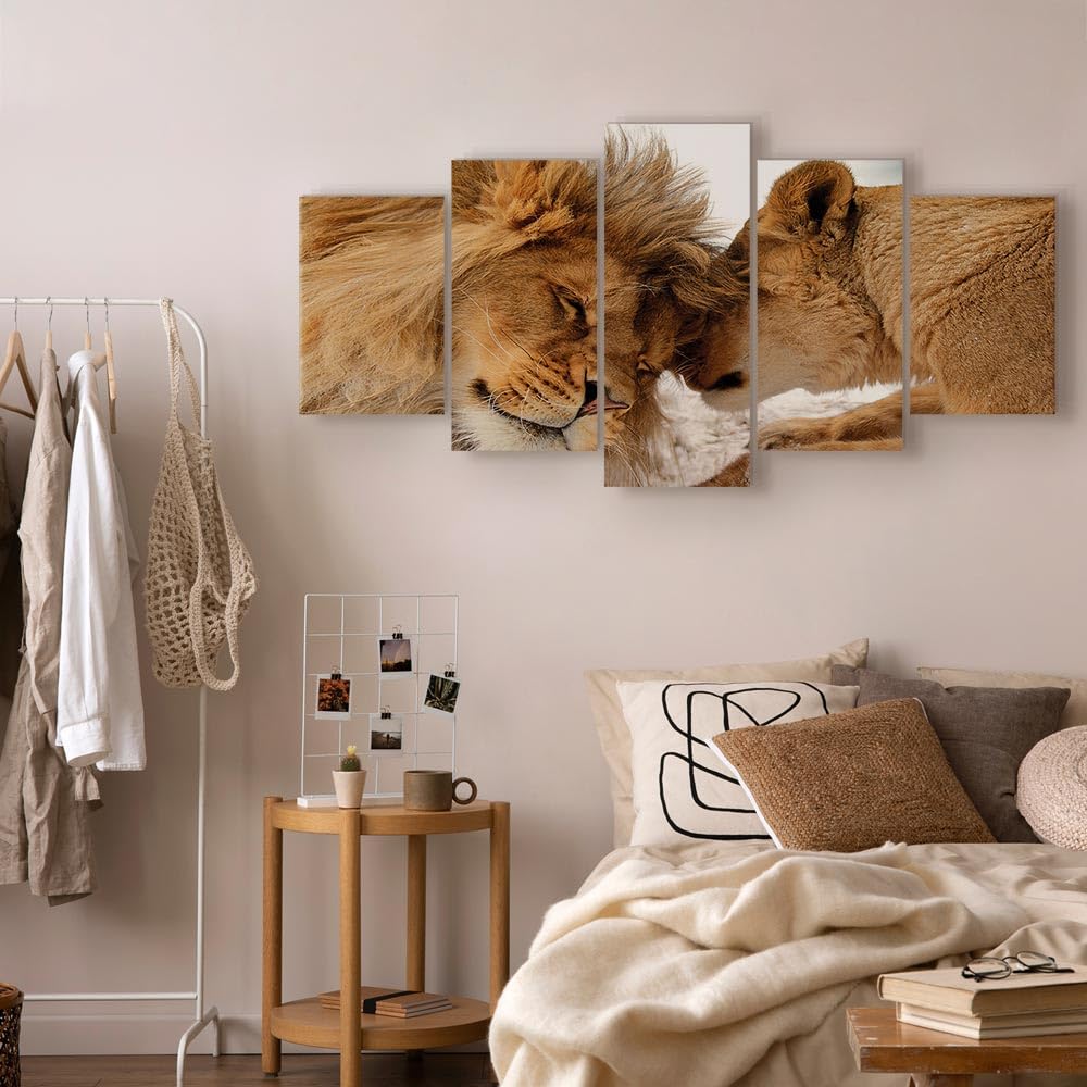 murando - Quadro Animali Leoni 150x75 cm 5 Pezzi Stampa su tela XXL Immagini Moderni Murale Fotografia Grafica Decorazione da parete Quadri Componibili Leone Africa Amore Animale g-B-0034-b-m