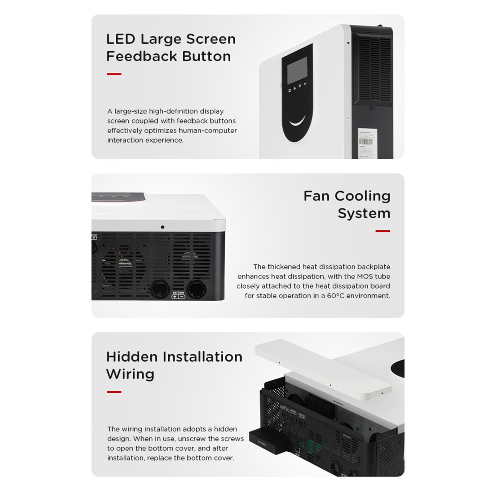 Inverter per accumulo Domestico a Onda positiva Pura, Inverter fotovoltaico Solare e regolatore con Pulsante di Feedback a Grande Schermo a LED,10.2KW