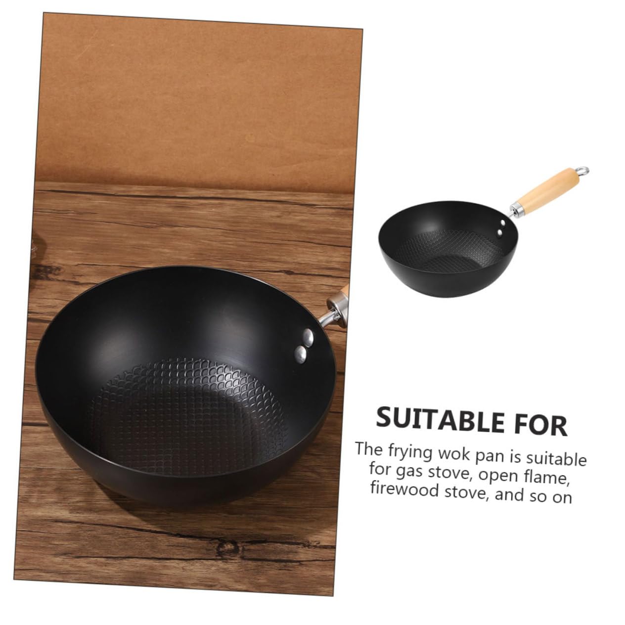 Antihaftbeschichtete Bratpfanne, Wok-Pfanne, Grillpfanne mit Griff, für Küche und Camping, Schwarz (36 x 20 x 7,50 cm)