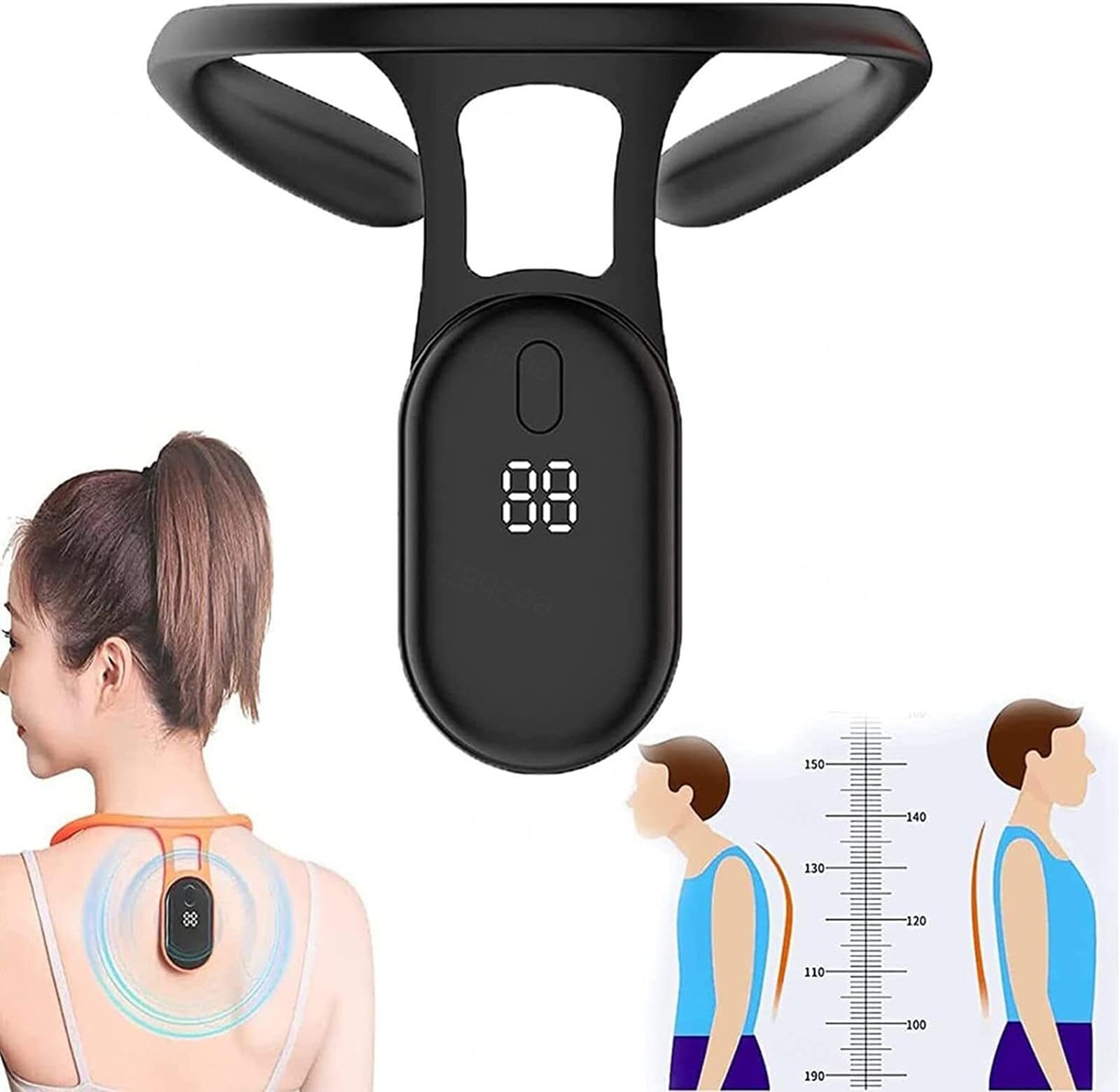 Corrector De Postura con VibracióN, Monitoreo De La Postura CorreccióN De Postura Entrenador De Postura Inteligente, Ayuda A Formar Buenos HáBitos De Postura,Black