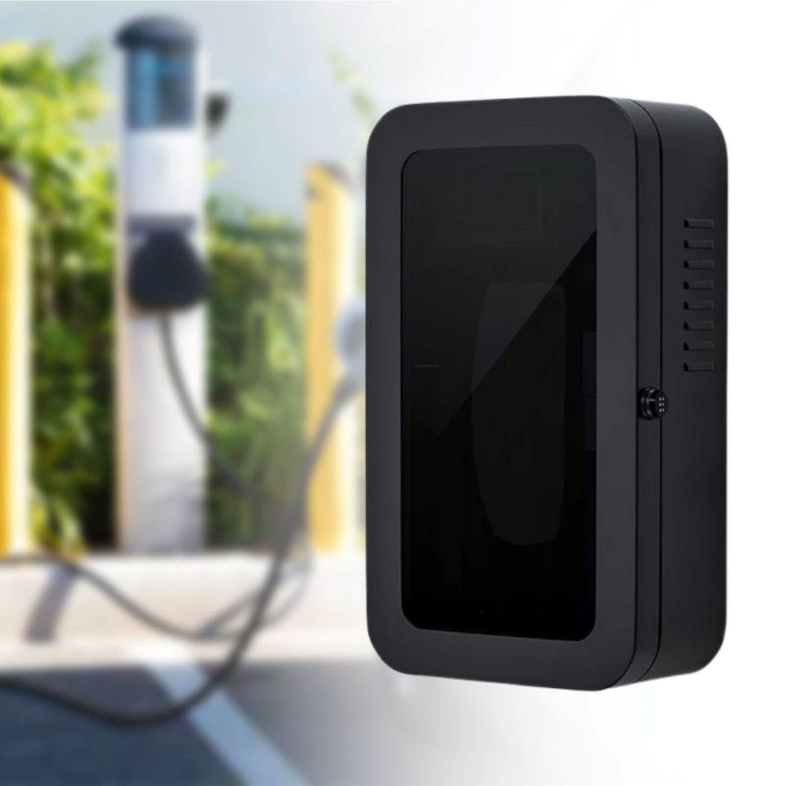 MhWrughts Tesla Charger Lock Box Outdoor Weatherproof Enclosure, Visible Charging Station Storage Cabinet with Cable Management for Residential and Commercial Use Black-PasswordA
