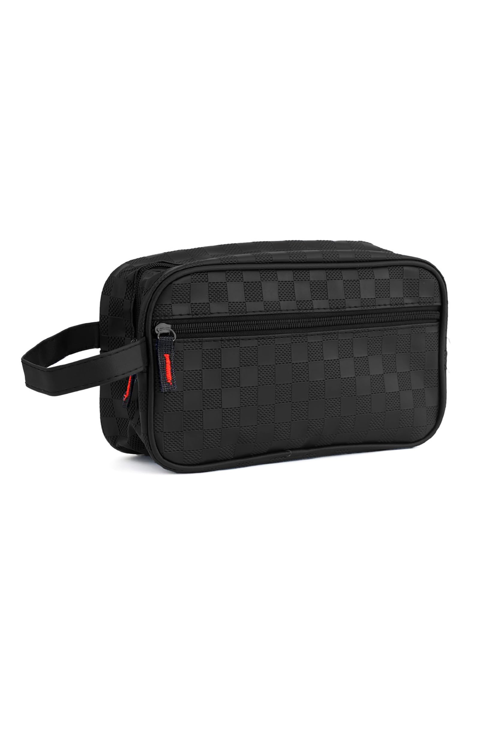 JOPHY & CO. Neceser de hombre de piel para hombre, neceser de viaje, bolso pequeño de mano con correa, Black Quadratini, Clásico