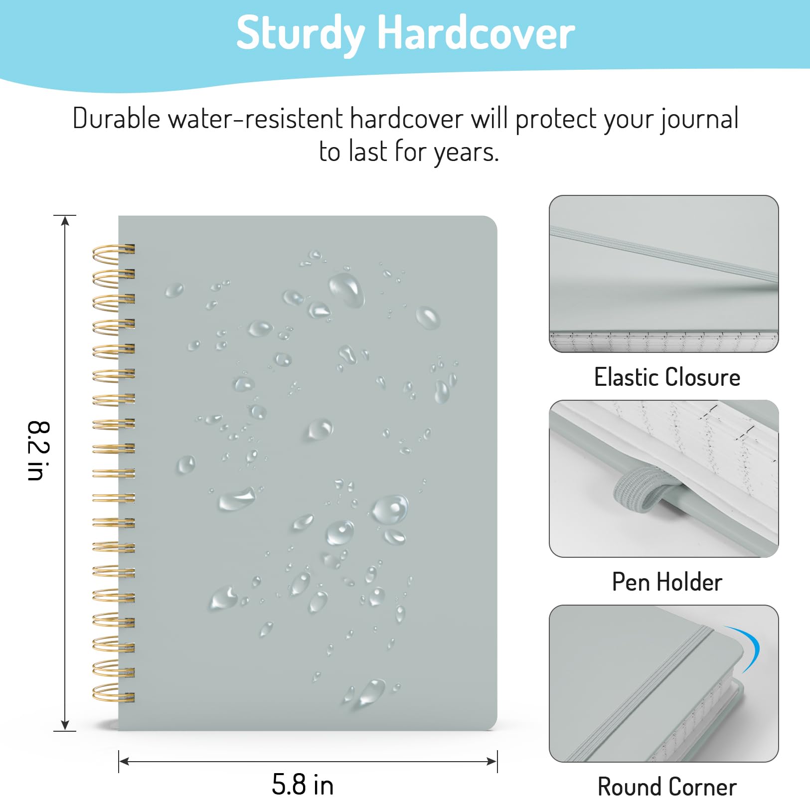 Forvencer Lined Spiral Journal Notebook with 300 Numbered Pages, A5 Thick Journals for Writing with 100GSM Paper, Hardcover Notebooks with Contents for Work, School, Women, Men, Grey