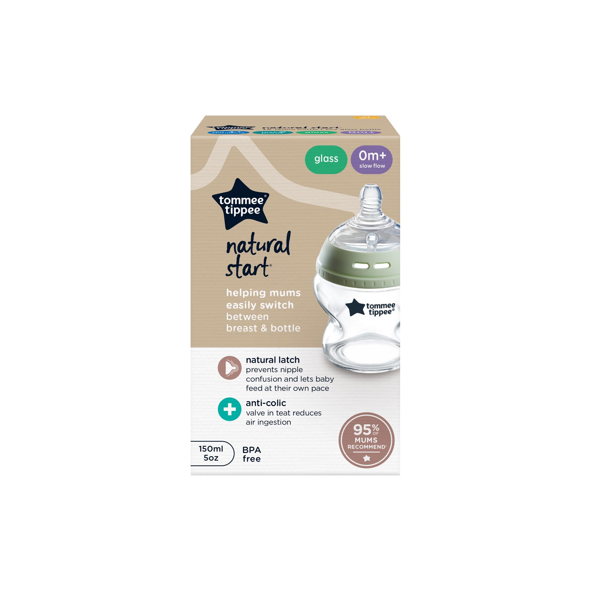 Tommee TippeeCloser to Nature Glass Feeding Bottle, 150ml x 1 -Clear