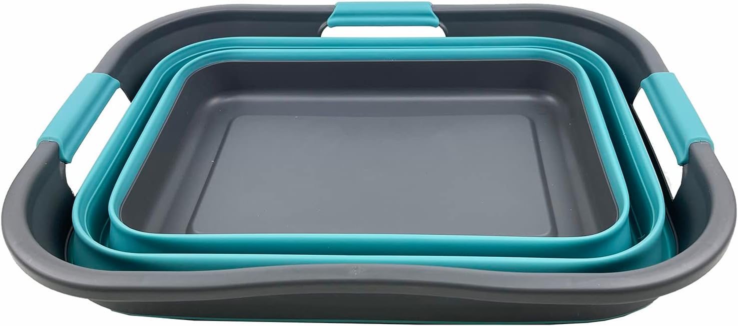 New SAMMART 30L(8 gallon) Collapsible Plastic Laundry Basket - Foldable Pop Up Storage Container/Organizer - Space Saving Hamper/Basket - Water Capacity 24L(6.3 gallon) (Grey/Crystal Blue)