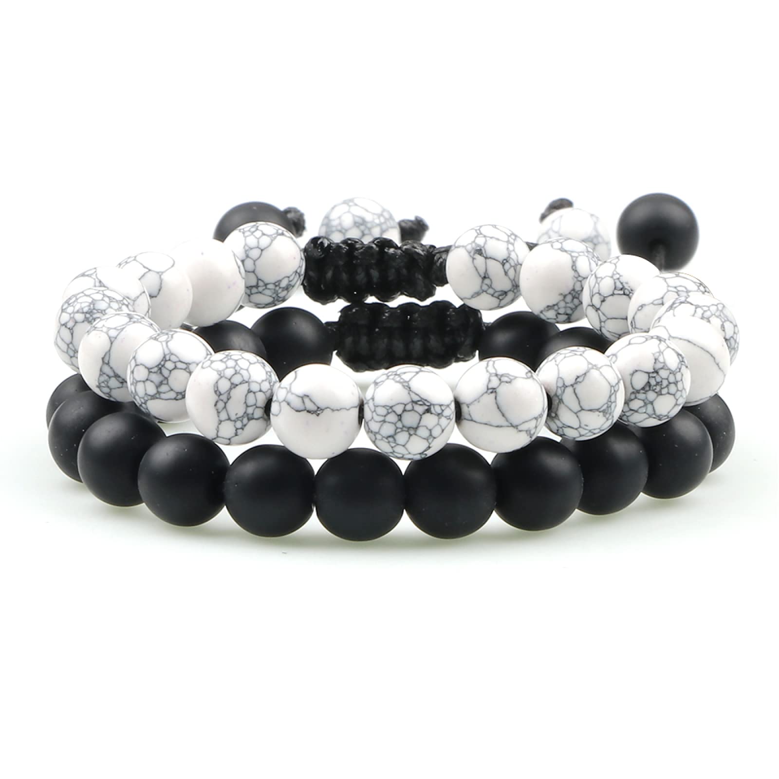 MOCHAMIK Distanzperlen Armband Natur Schwarz Weiß Lavastein Armreif Damen Herren Geschenk