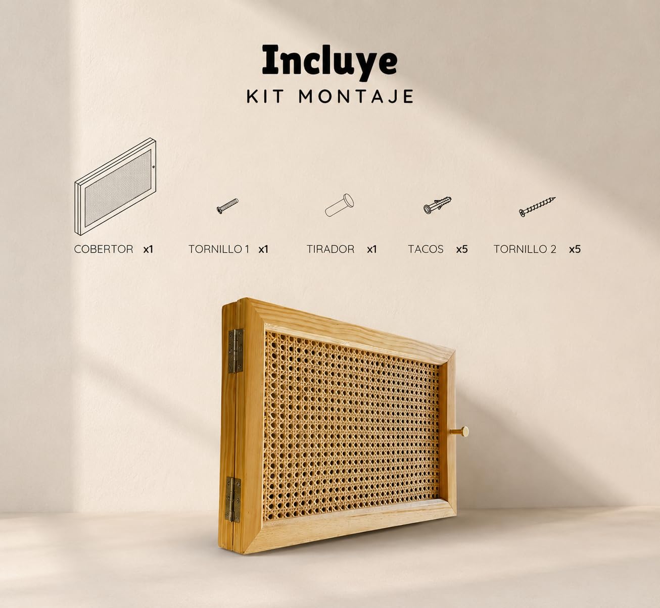Tapa cuadro eléctrico decorativo, Contador Luz Decorativa de madera y ratán Cuadro para Tapar Cuadro Eléctrico Caja contador Eléctrico Cubre Contadores de Luz tapa para Cuadro de Luces 41×25×4 cm
