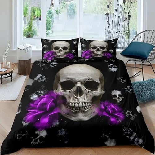 布団カバー骸骨寝具カバーゴシック掛け布団カバー3点セットマイクロファイバー静電気防止防ダニけ被套軽量丈夫柔ら洗える羽毛布団カバ230x210cm着脱簡単掛duvet cover+枕套2枚43x63cmファスナー開閉