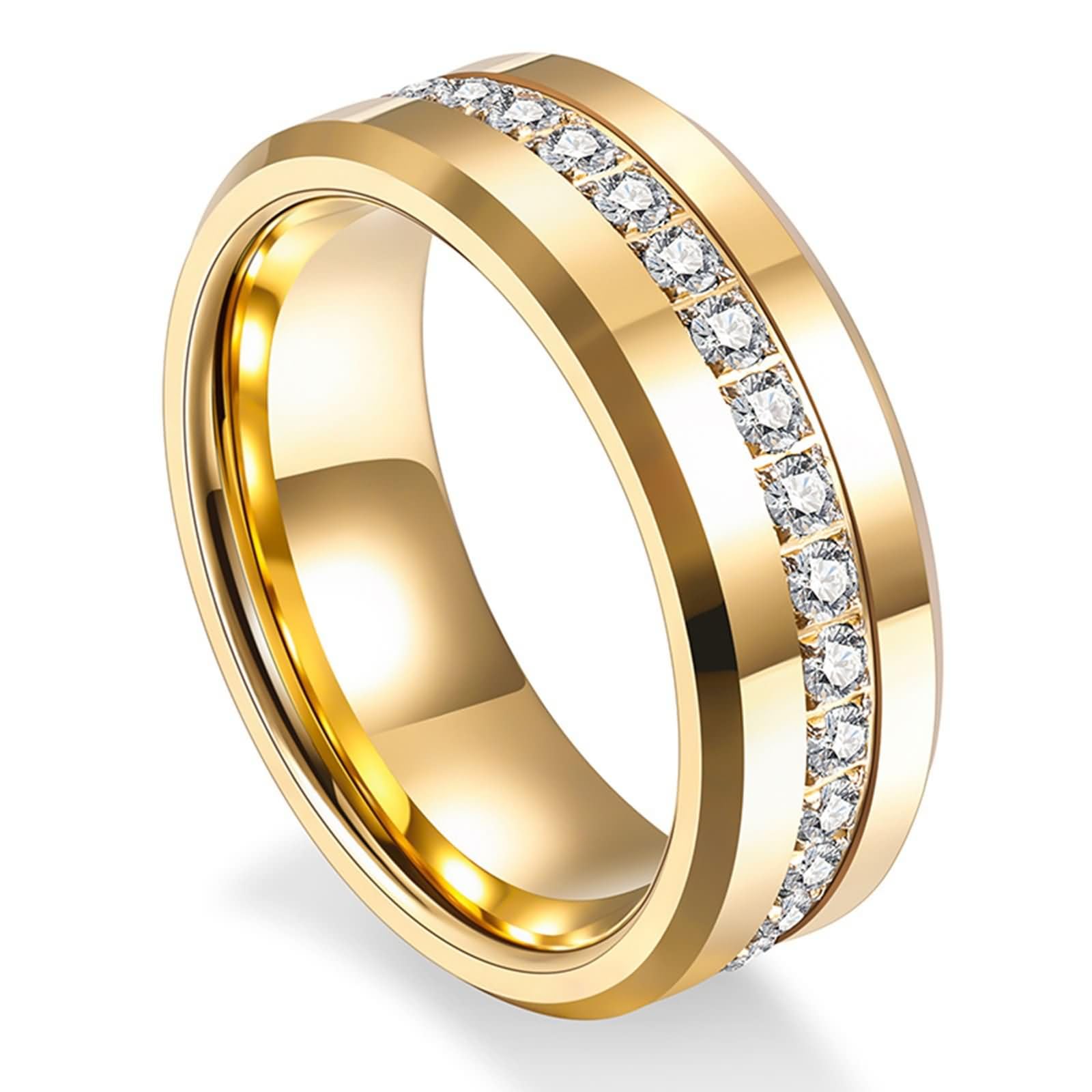 Anillo Grabado para Hombre Mujer en Tungsteno, 6MM/8MM Redondo con Circonita, Anillo de Promesa Oro para Hombre