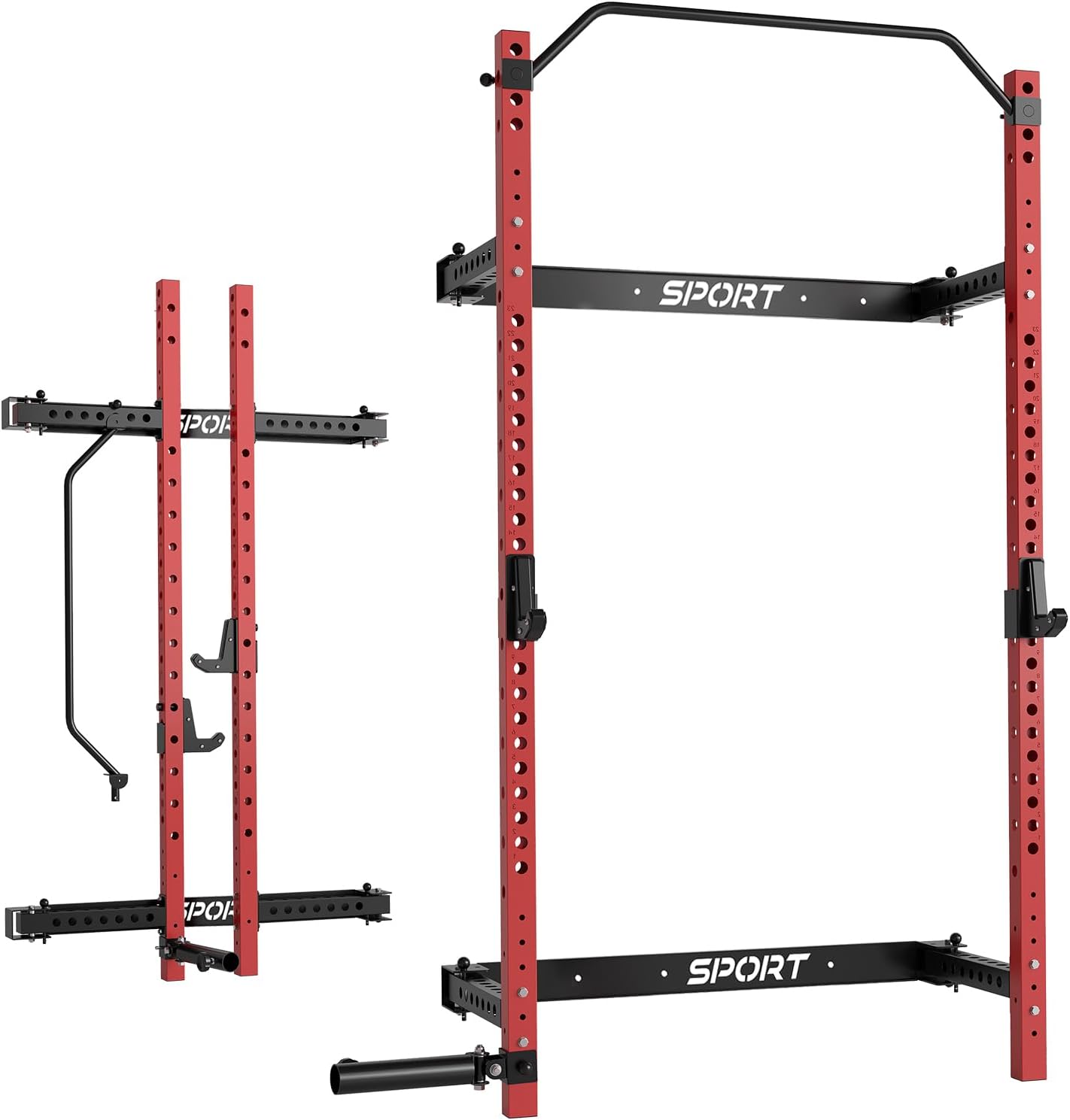 GarveeLife Folding Squat Rack for Home Gym, 2.36 in x 2.36 in Folding Power Rack with Pull Up Bar, J Hooks and Landmine Attachments, 1000 LBS Capacity Wall Mounted Squat Rack, Space Saving Weight Cage
