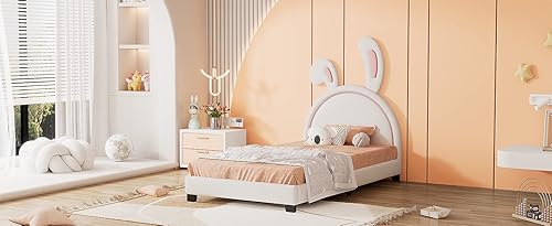 Miniatura 99 de Quarte Bonita cama de princesa tapizada de tamaño matrimonial con cabecero de corona, no requiere somier Beige/orejas de dibujos