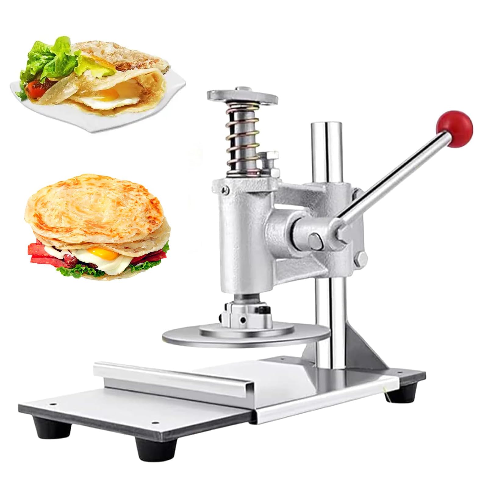 TYH Máquina Manual para Prensar Masa, Máquina para Prensar Masa De Pizza, Grosor Ajustable, Acero Inoxidable Ajustable con Bandeja Extraíble, para Pizzas, Tartas, 14CM