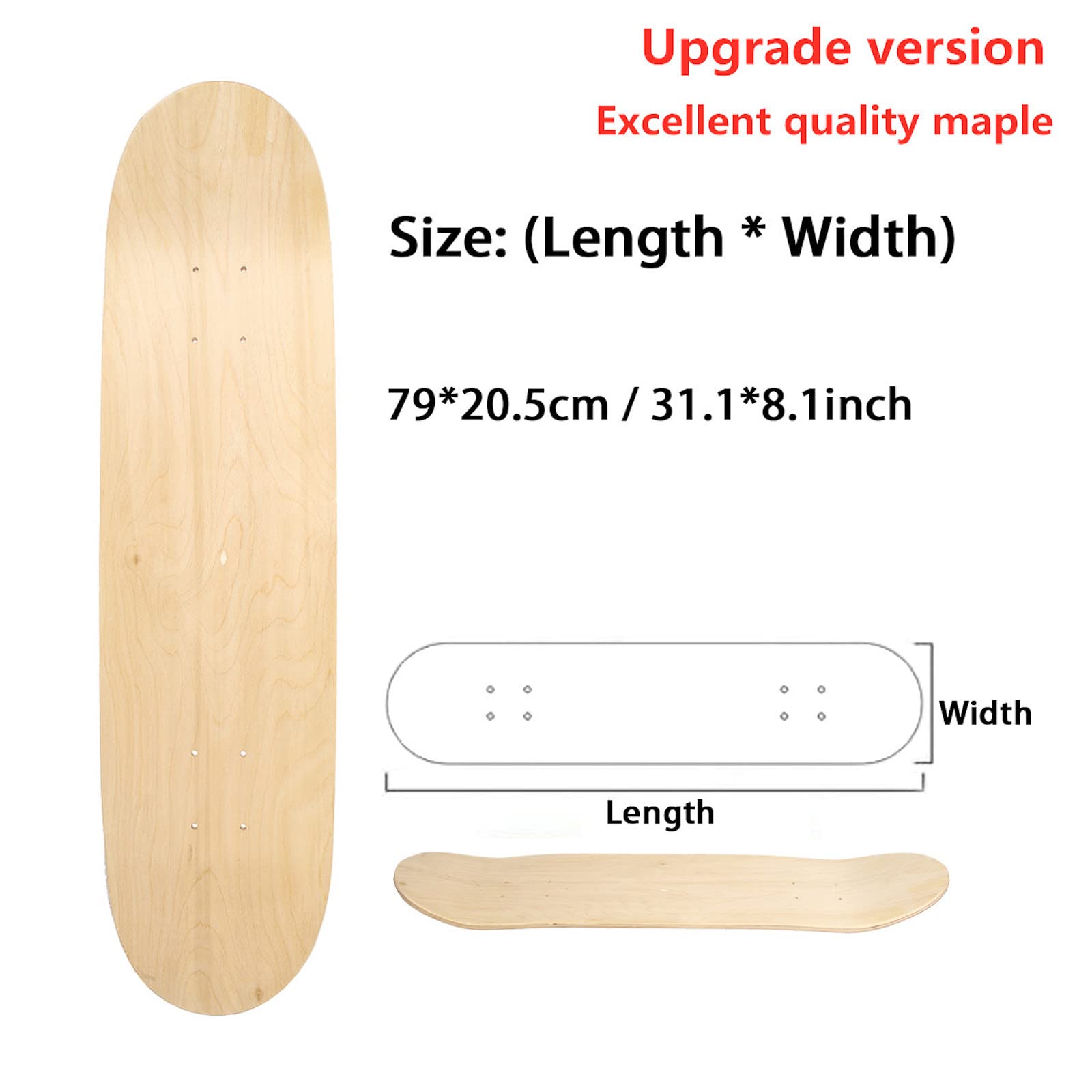 Planche de skateboard vierge en bois d'érable naturel 7 couches 80 cm
