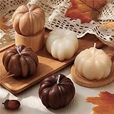 Whaline Fall Pumpkin Candles White Brown Pumpkin Shaped Wax Candles Autumn Thanksgiving Table Decoration for Bedroom Bathroom Home Party Supplies, 5 Pcs