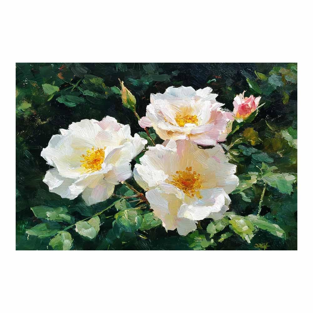 Xeniou Multicolor Flowers Wall Canvas White Ros Floral Oil Art Canvas Wall Art, For Living Room Bedroom Restaurant Home Office Wall Decoration(Multicolor)-80X120cm Unframed