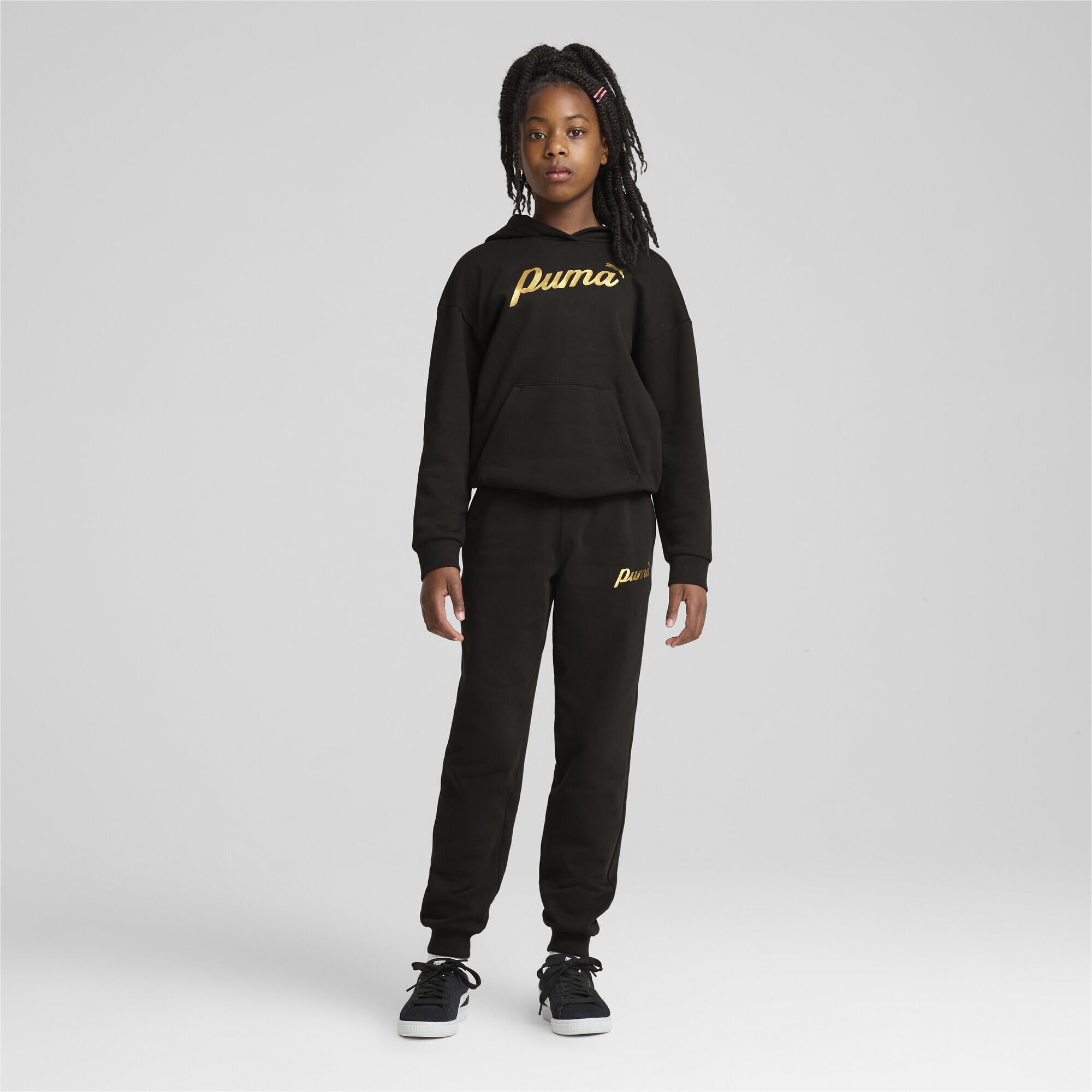 PUMA ESS+ Script Metallic Pants FL G - Pantalones de Punto Niñas