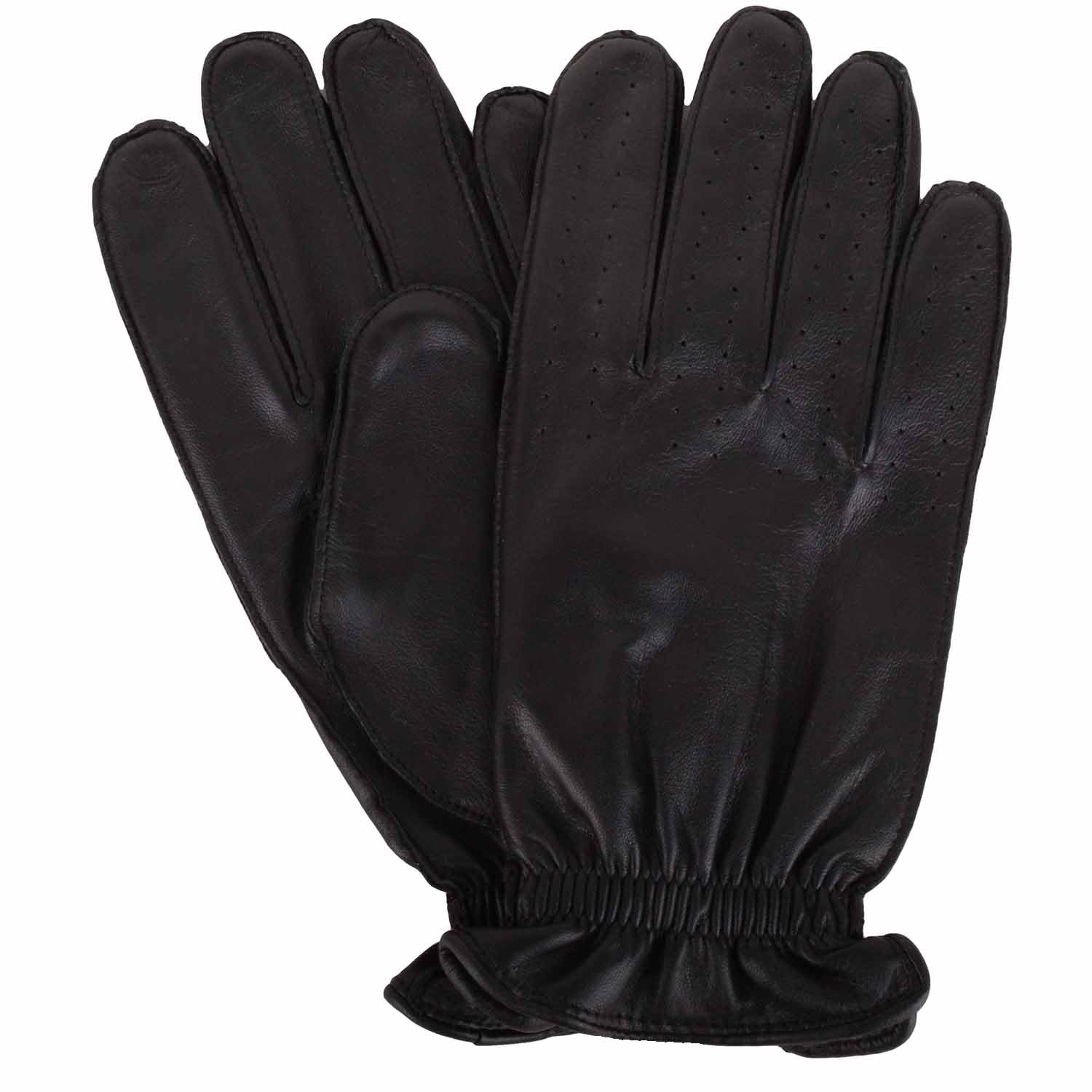 SNUGRUGS Mens Genuine Leather Gloves with Perforation Detailing and Fleece Lining - Black - Large