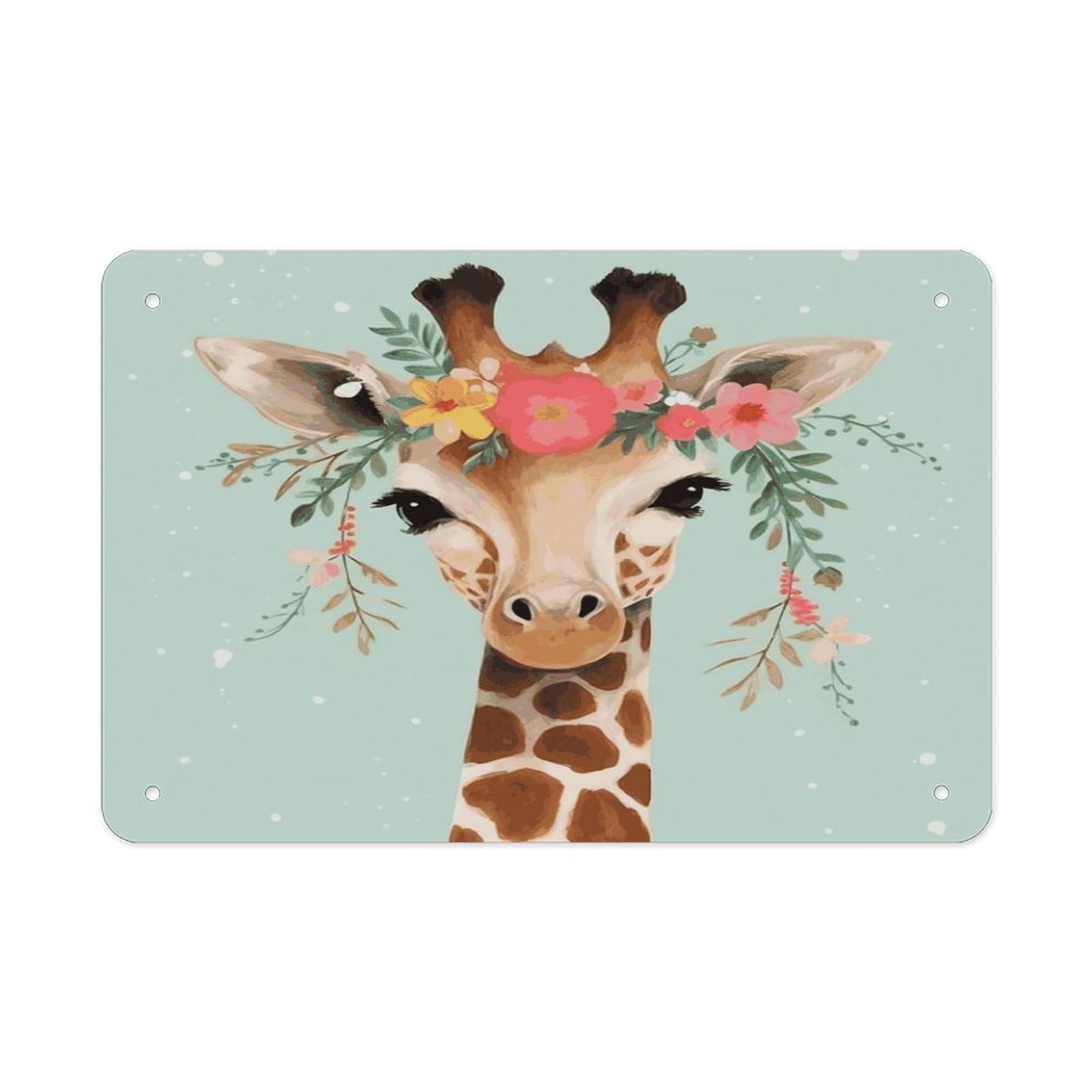Giraffe with Floral Metal Signs Wall Art Tin Sign