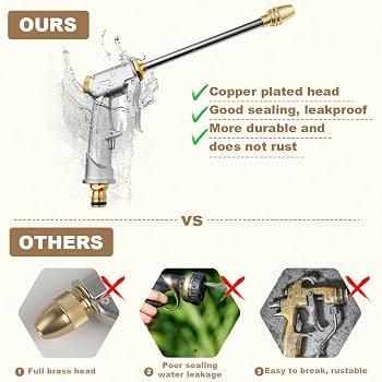 Pistolet D'Arrosage Métal Haute Pression OFFCUP - 4 Modes + Buse Laiton - Parfait Jardin, Voiture & Nettoyage