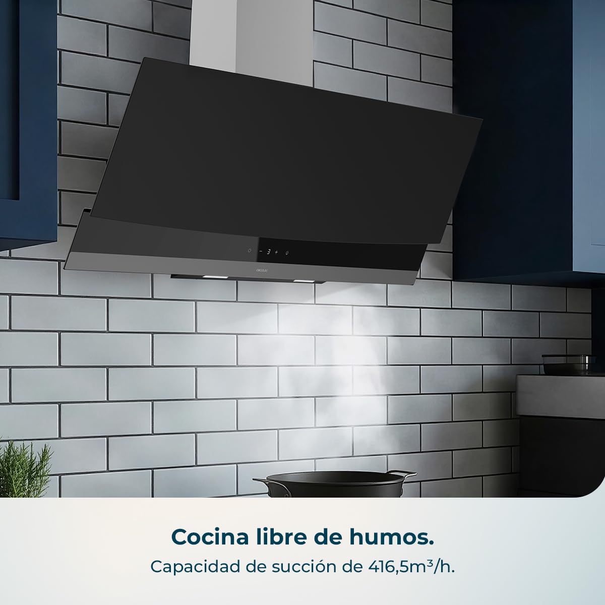Cecotec Campana Extractora 60cm Decorativa Bolero Flux DT 604400 Matt Black A+++. Succión 416,5m³/h, 3 Velocidades, Bajo Consumo, Motor DC, Control de Movimiento y Táctil, Cristal Mate, Cuerpo Inox