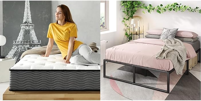 Zinus 10" Hybrid Mattress & 14" Metal Platform Bed Frame, Full - Motion Isolation Coils & Steel Support