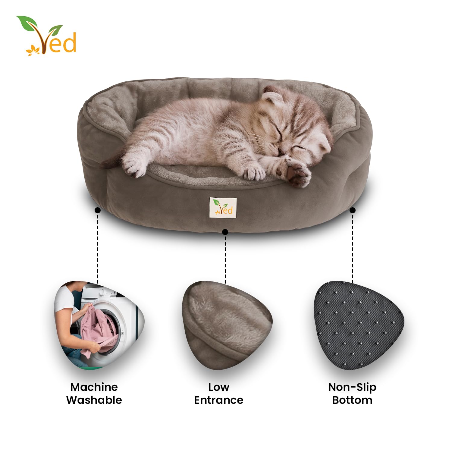 Basics Panier Rond Pour Chien Ou Chat Avec Dessus En Flanelle, 50 X 50,8 X 15,2 Cm, Marron Et Ivoire