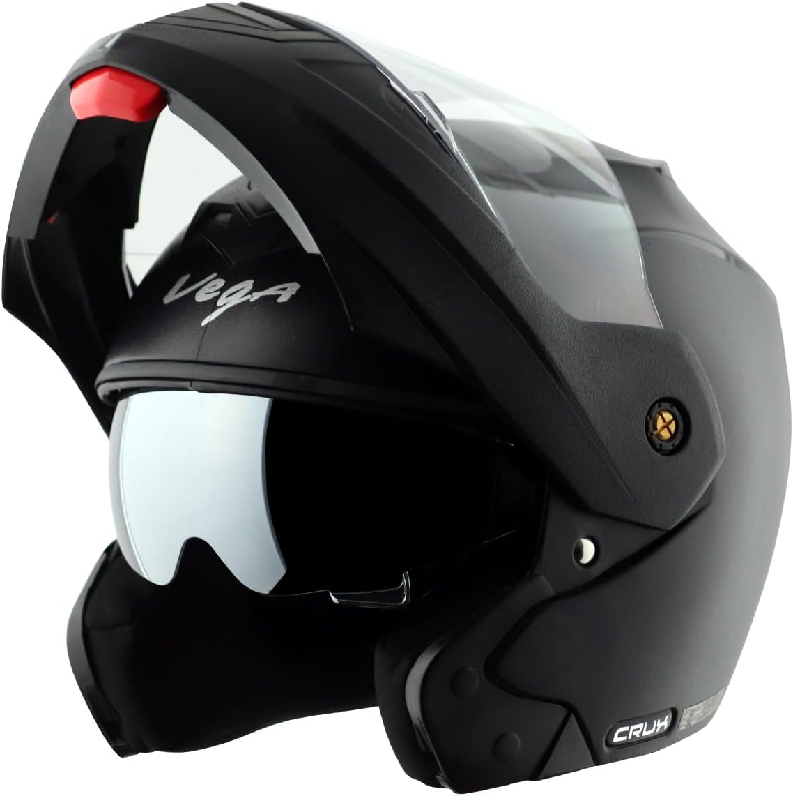 Crux Dual Visor Flip Up Motorcycle Helmet with Lightweight Shell, Flip-Up Chin Guard, Dual Visor System, Shock Absorbing Interior, Ventilated Fit, and Trendy Black Finish Black -L