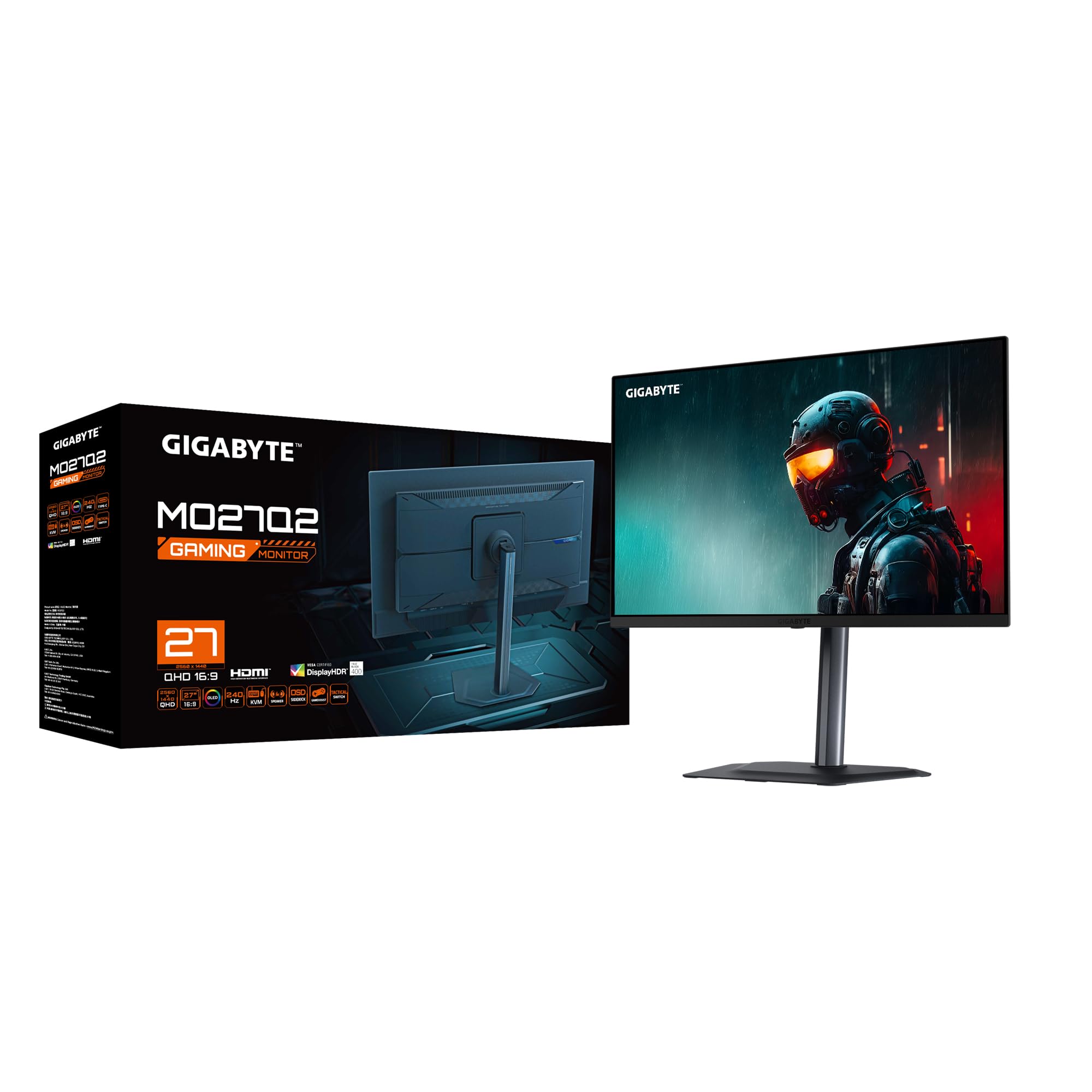Gigabyte MO27Q2 27" OLED QHD Gaming Monitor - 2560 x 1440, 240Hz, 0,03ms, 250 CD/m², Display HDR True Black 400, HDMI 2.1, DisplayPort 1.4