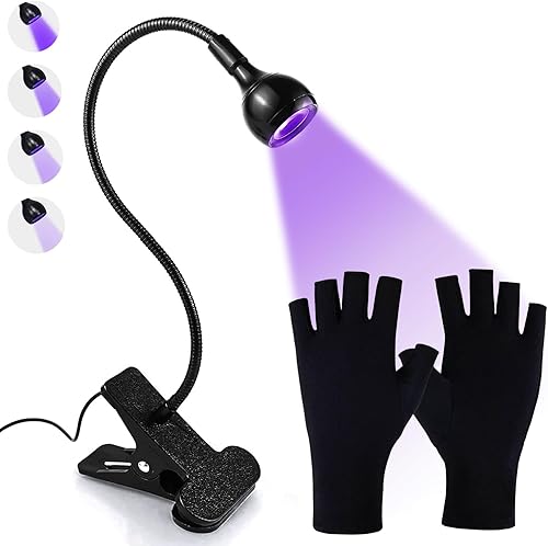 Lámpara de uñas LED con guantes de protección UV, portátil, con luz UV, secador de uñas con clip de seguridad para uñas para curar esmalte de gel,