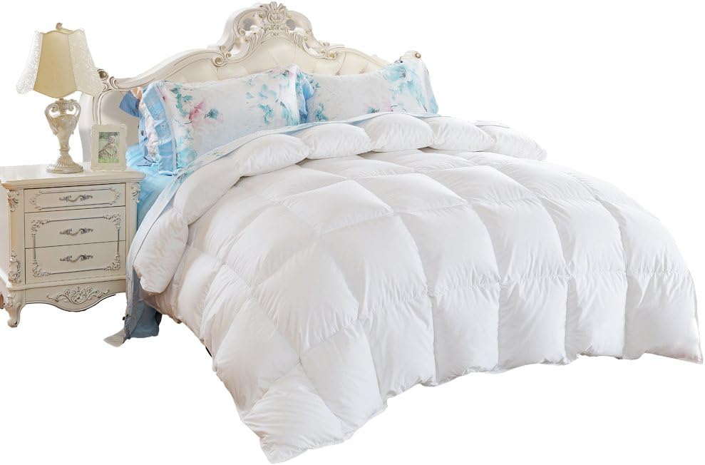 NUVOLE Luxury Goose Down Comforter with Ultra-soft Cover, Duvet Alternative Quilted Comforter, Box Stitched - Hypoallergenic (King 100" 90")