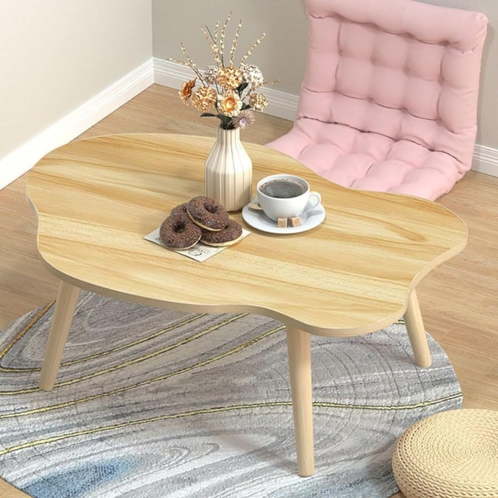 雲の形エンドテーブル、無垢材小さなテーブル組み立てるのは簡単 (木の色)