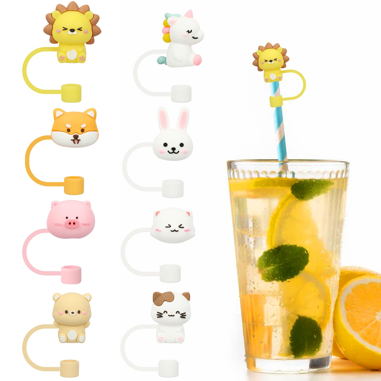 FYY Reusable Straw Covers Cap 8 Pack Silicone Straw Lids Tips for tumblers, Dust Proof Straw