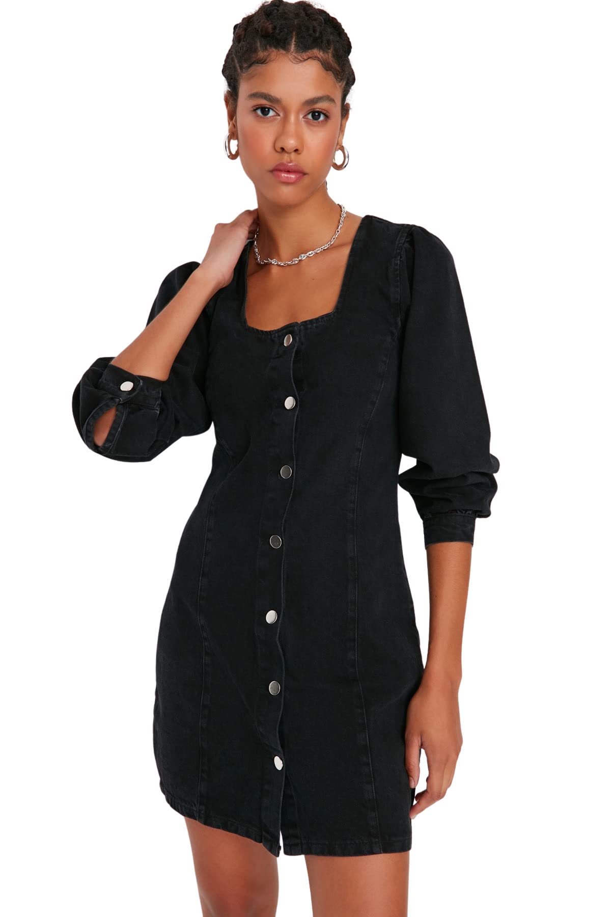 TRENDYOL Damen Woman Mini Bodycon Rundhalsausschnitt Gestrickt Kleid Kleid (1er Pack)