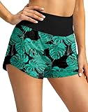 Obla Women's High Waisted Swim Board Shorts with Zipper Pockets UPF50+ Quick Dry Beach Shorts for Wo