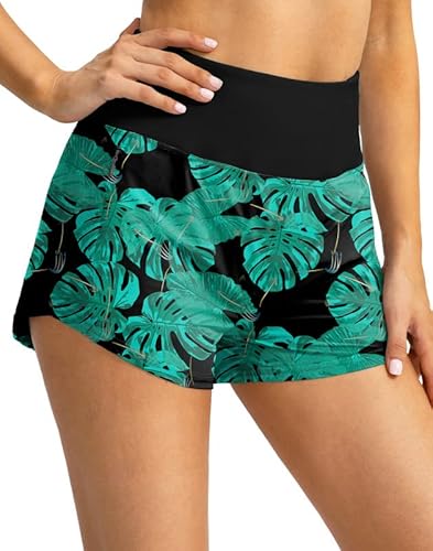 Obla Women's High Waisted Swim Board Shorts With Zipper Pockets Upf50+ Quick Dry Beach Shorts For Women With Liner(Leaf_Xs) #TOP15