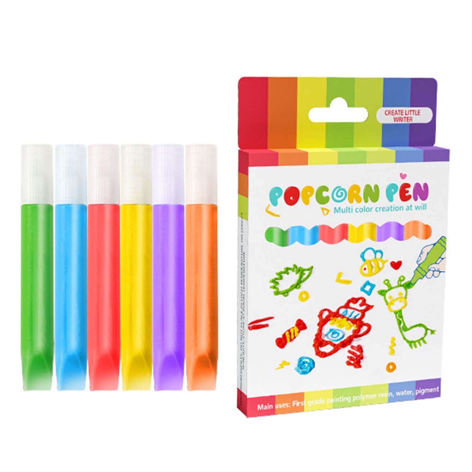 Magic Popcorn Pens, 6 Colours Puffy 3D Bubble Painting Pens (C-1pack)